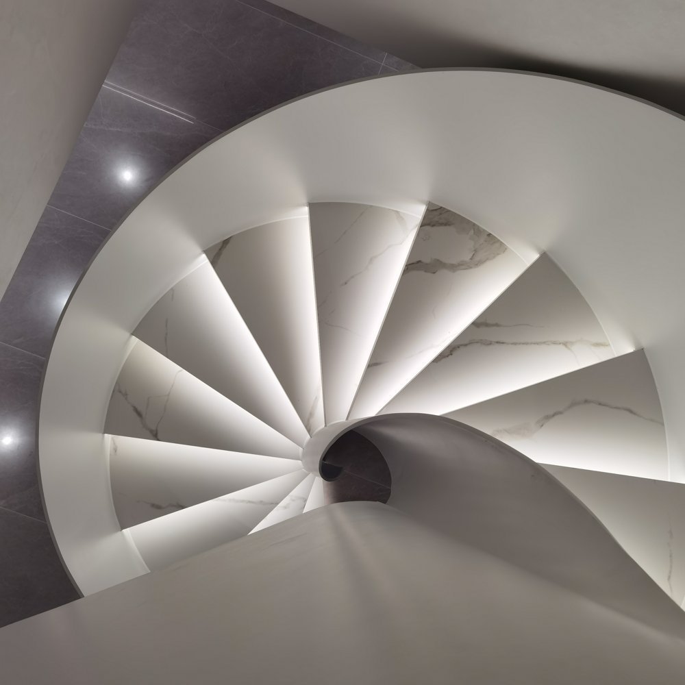 Small-Radius White Spiral Staircase